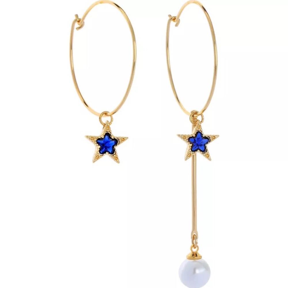 Gold tone Hoops with Star & Pearl Charms